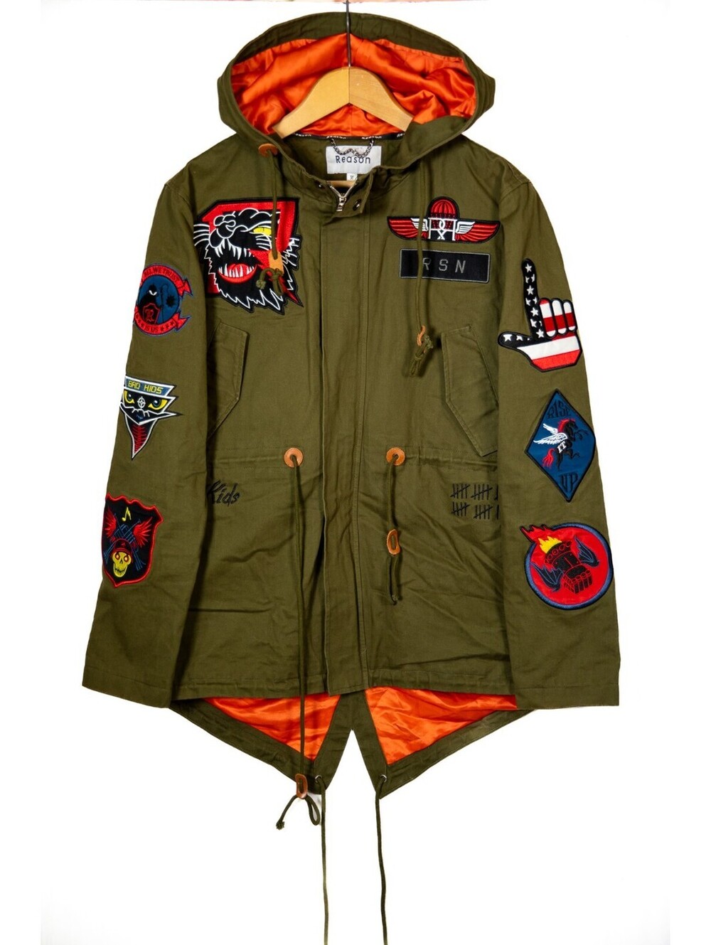 Reason Brand Men's Jacket with Embroidery Lots Patches Military Green Men's M